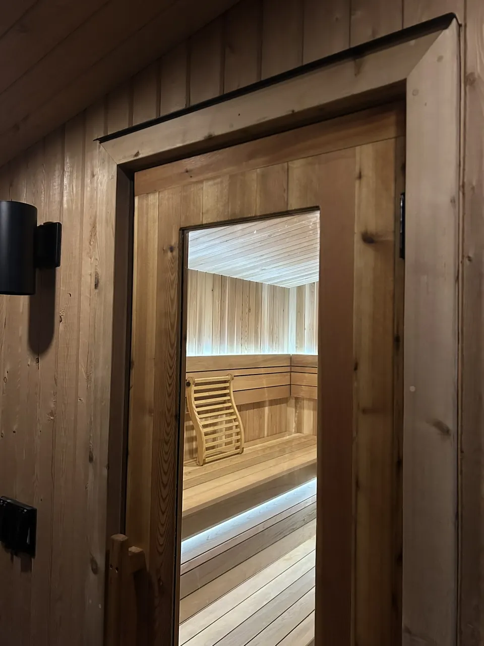Backyard sauna: view through the sauna doorway