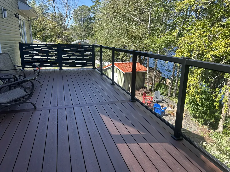 Lakeside glass-railed deck: deck surface and lakeside outlook