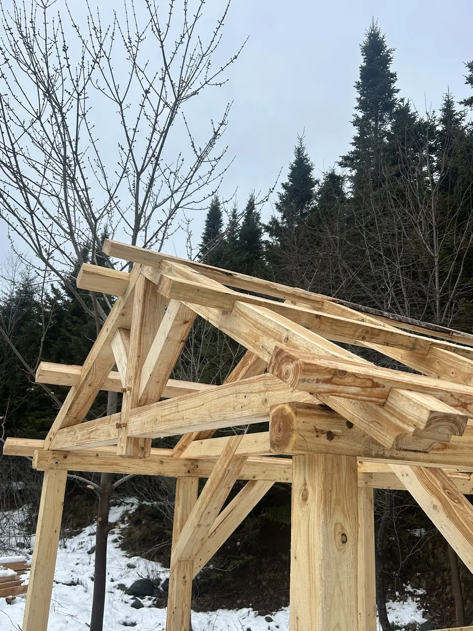 Timber-frame details: roof-frame bracing from the side