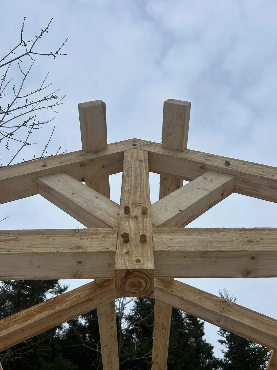 Timber-frame details: pegged frame joint