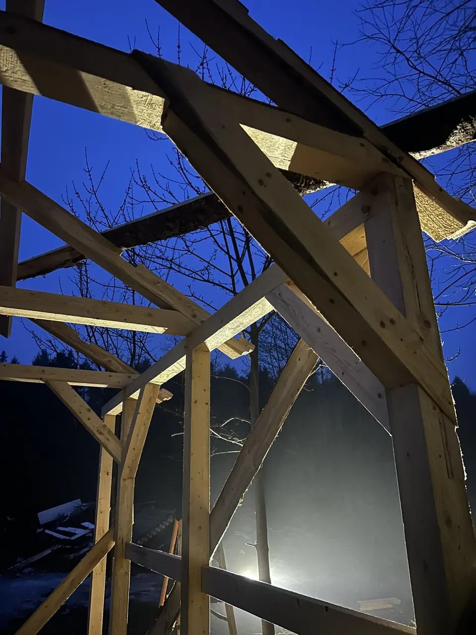 Timber-frame details: frame in progress
