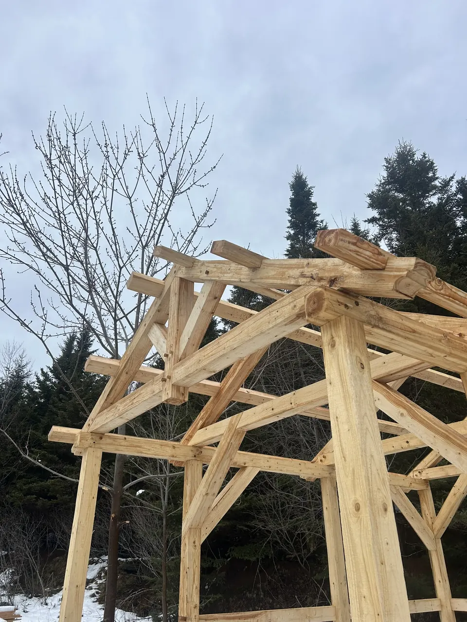 Timber-frame details: truss and projecting timber ends